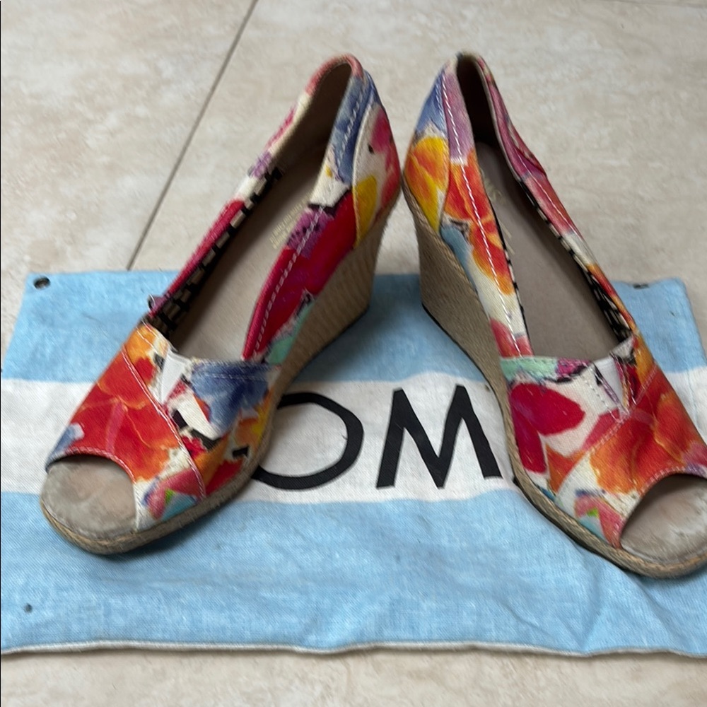 Toms Multicolor Wedge Peep Toe Shoes